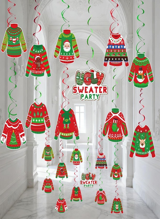 Luktastic Ugly Sweater Party Decorations, 22 Pcs Ugly Christmas Sweater Party Supplies Hanging Swirls Cardboard Cutout Banner for Christmas Holiday Baby Shower Supplies Decorations - Image 1